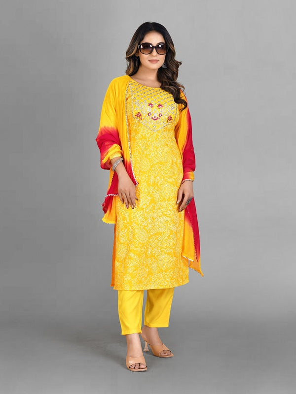 Women's Yellow Sequence Embroidery Work Kurta Set - Dwija Fashion