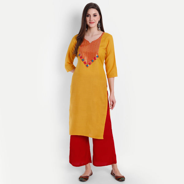 Women's Yellow Cotton Kurti - Dwija Fashion