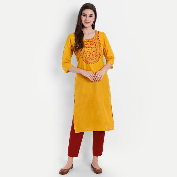 Women's Yellow Cotton Kurti - Dwija Fashion