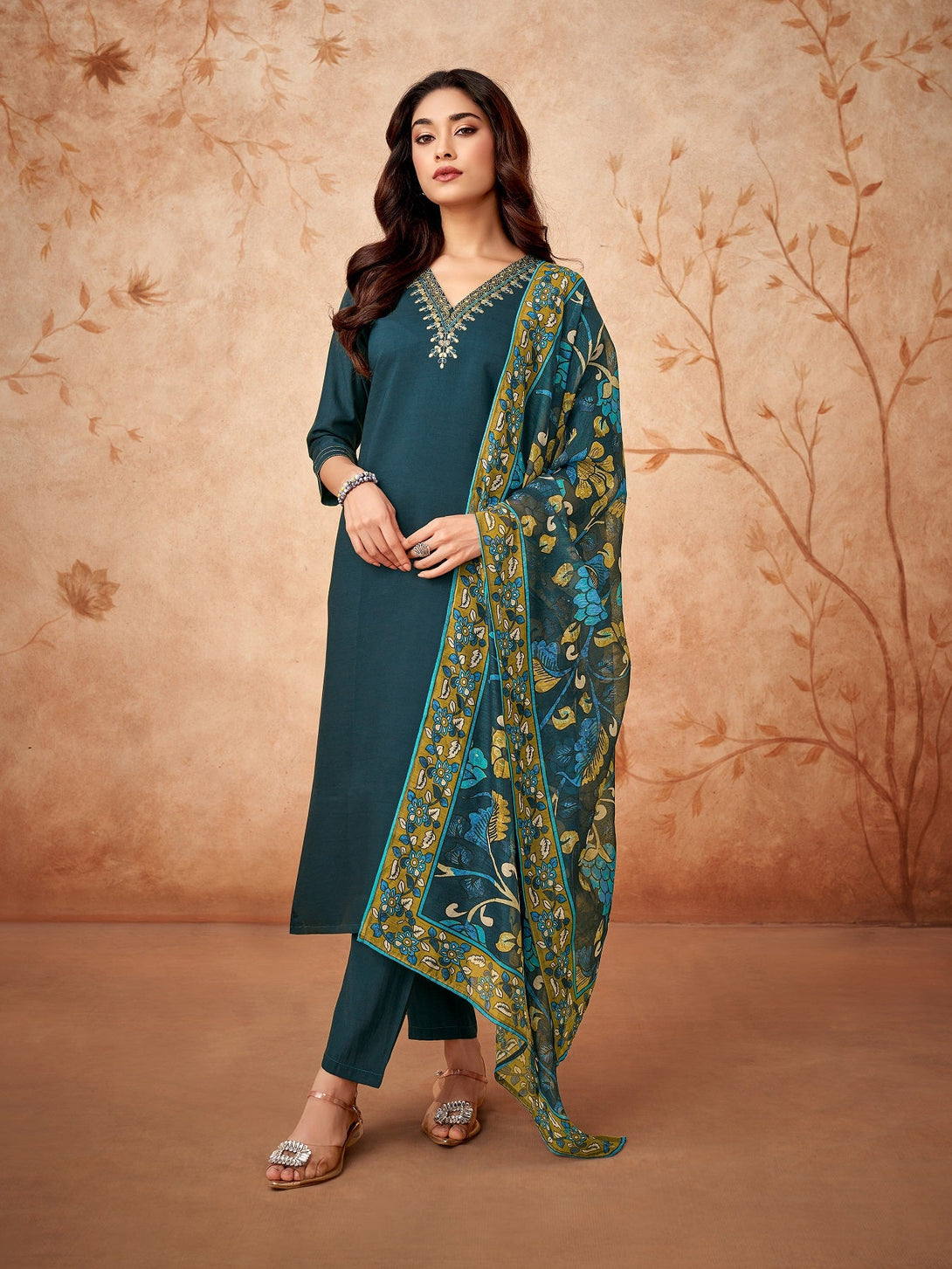 Women's Green Chanderi Viscose With Inner Embroidery Worked Kurta With Pant And Duppata Set - Dwija Fashion