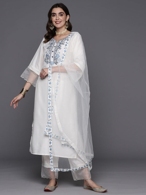 Women's White Emboridery Kurta Set - Dwija Fashion