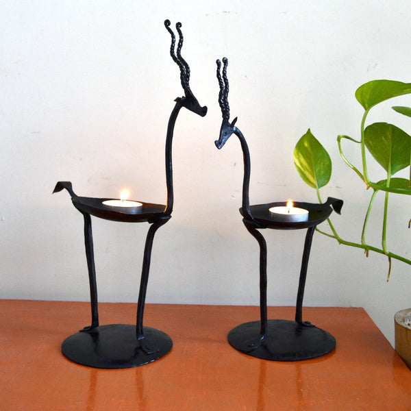 Wrought Iron Deer Pair Candle Stand