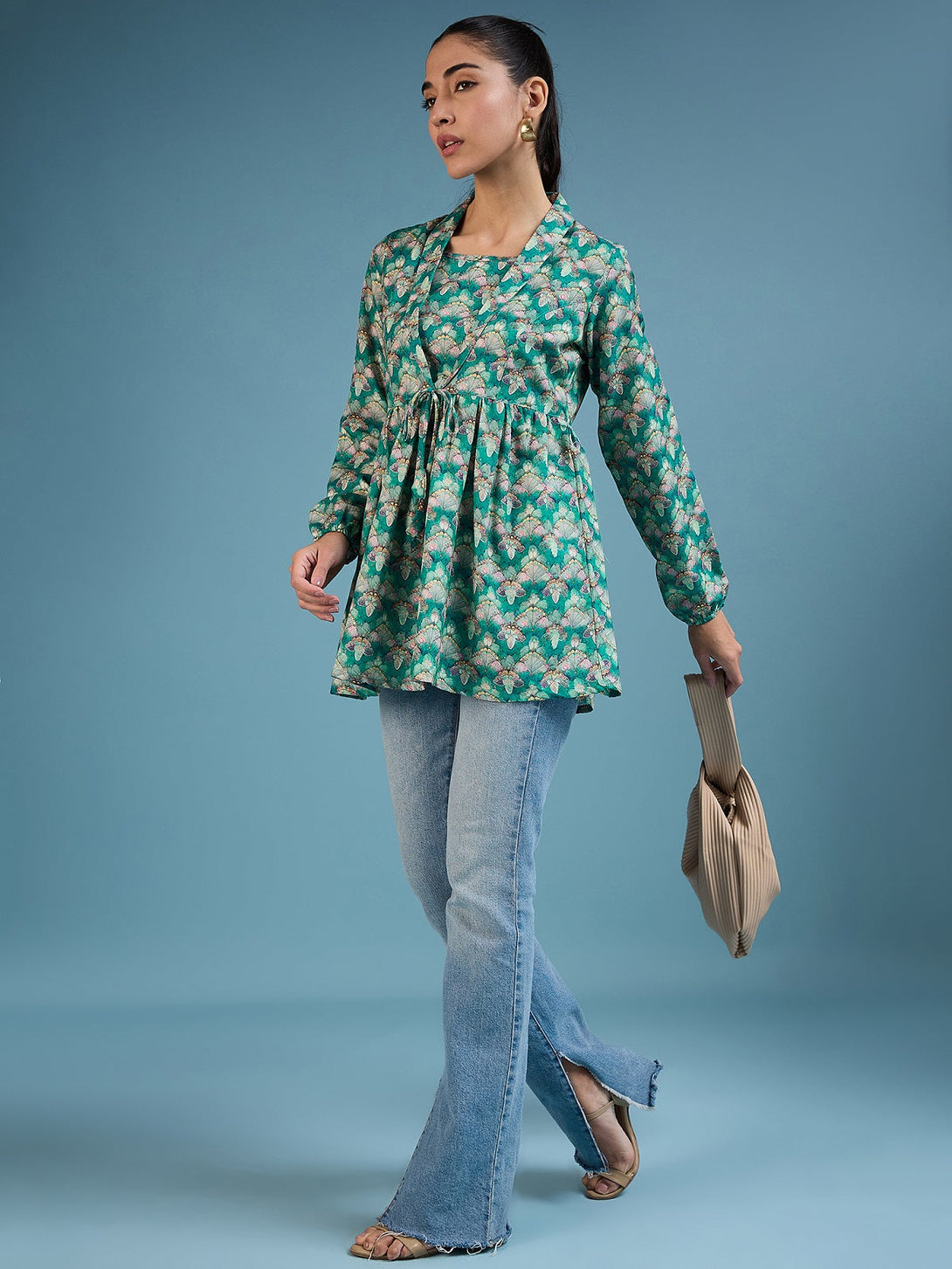 Women's Teal Cotton Printed Top - Dwija Fashion