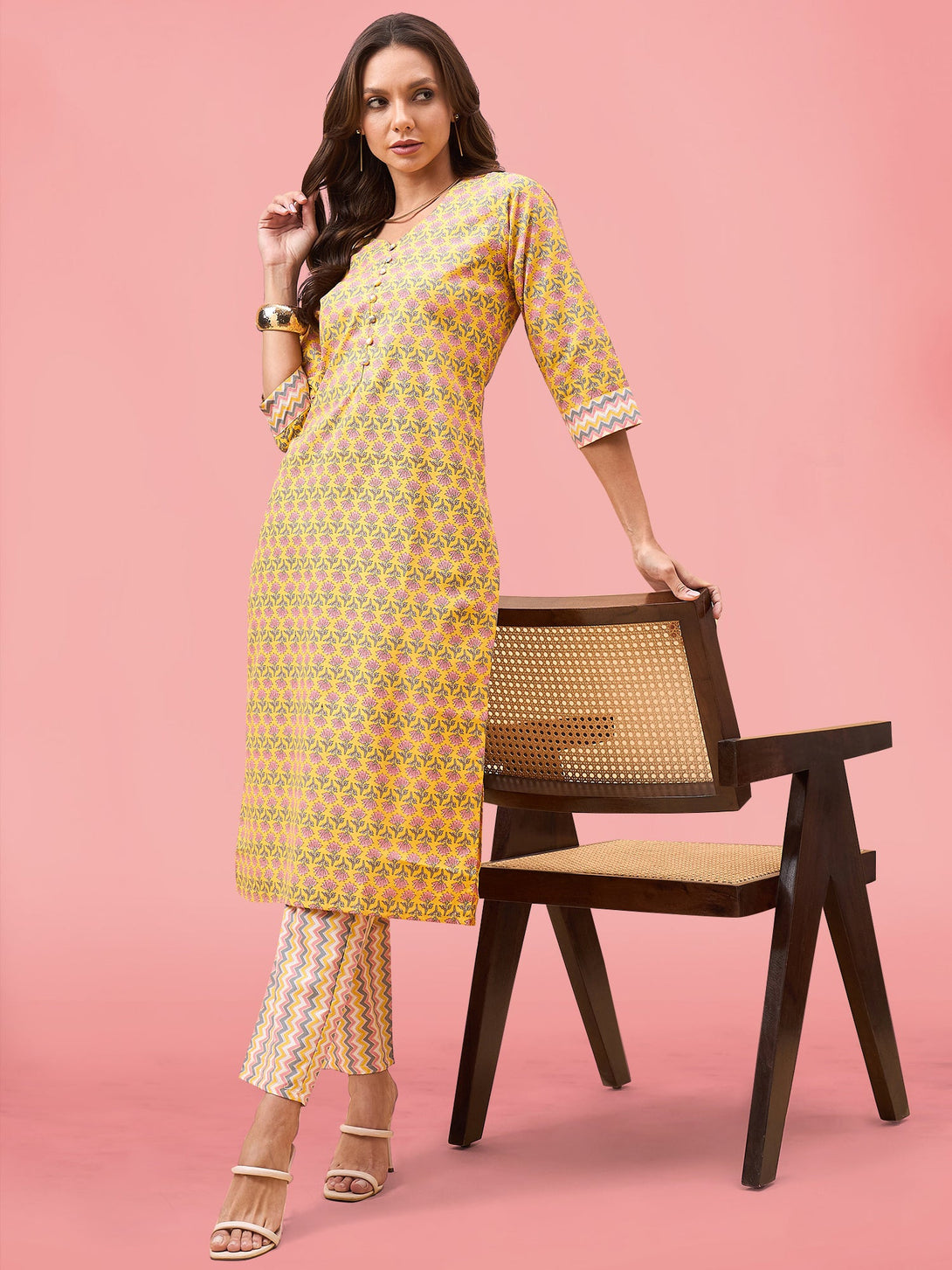 Women's Yellow Poly Cotton Kurti With Pant - Dwija Fashion