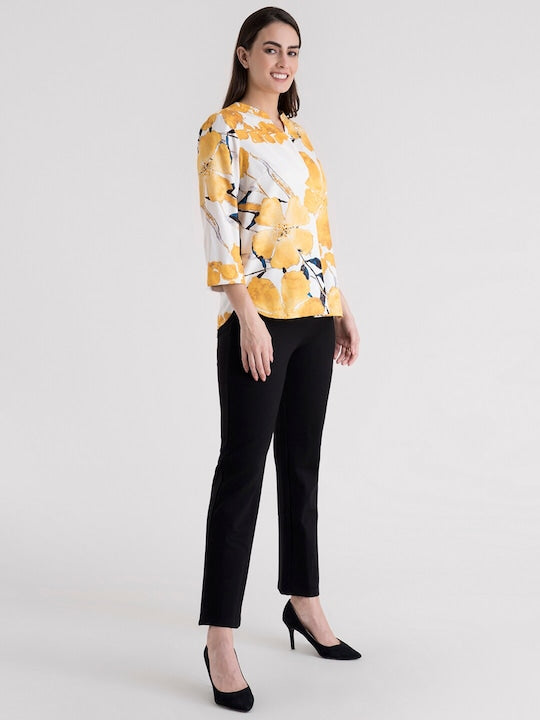 Women's Yellow Cotton Printed Top - Dwija Fashion