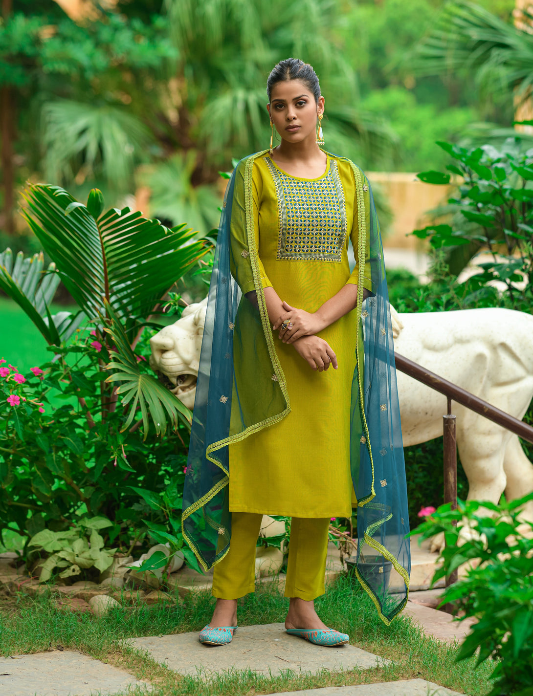 Women's Lemon Green Designer Kurta Set  - Dwija Fashion