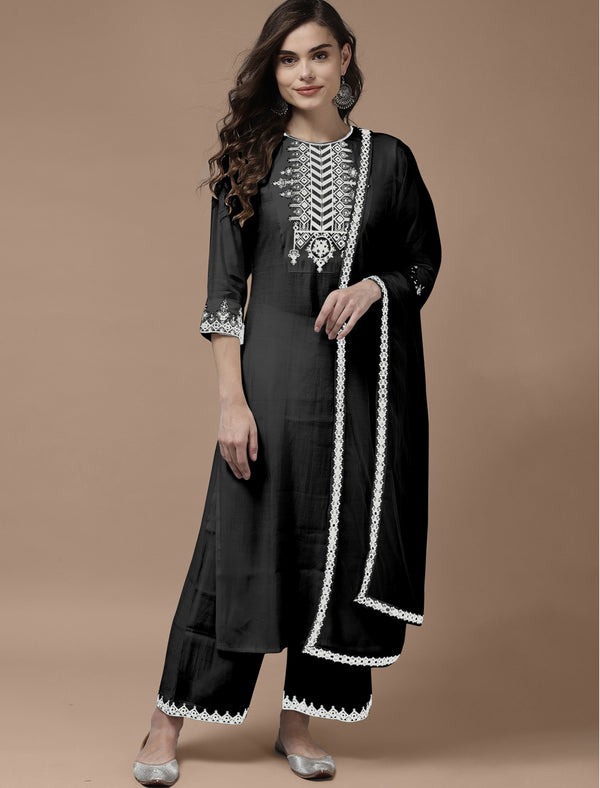 Women's Black Designer Kurta Set  - Dwija Fashion