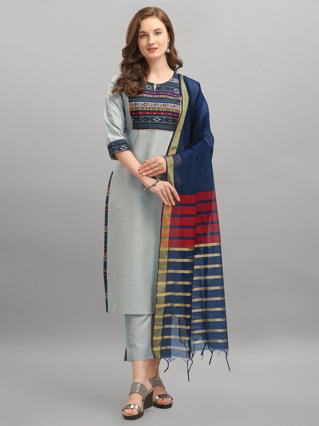 Women's Grey Designer Kurta Set  - Dwija Fashion