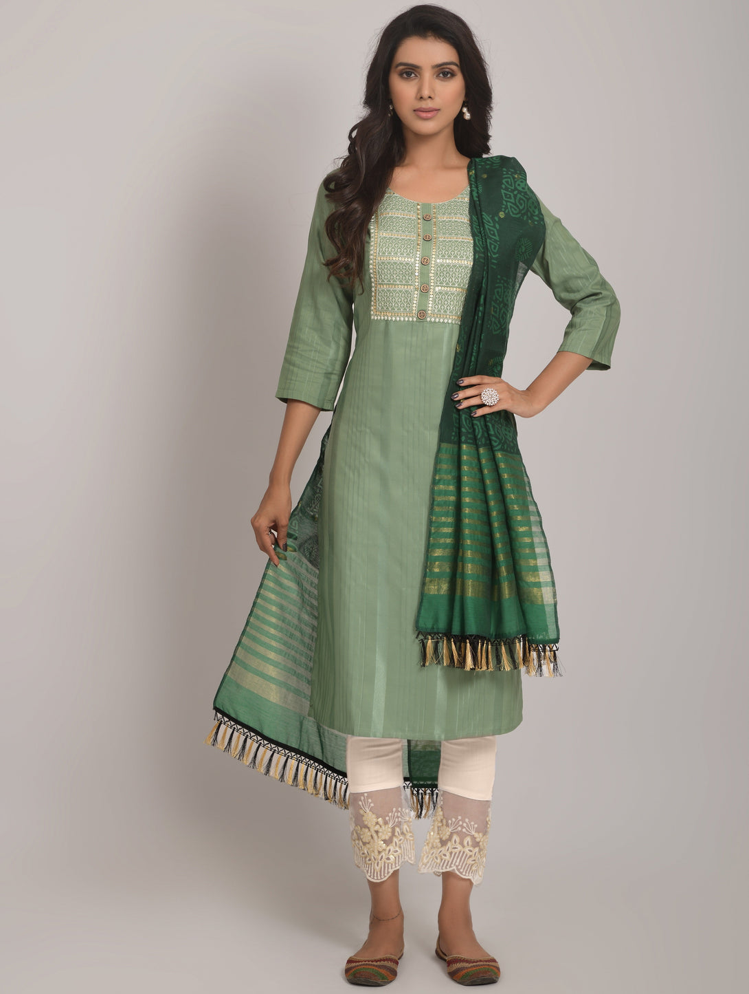 Women's Light Green Designer Kurta Set  - Dwija Fashion