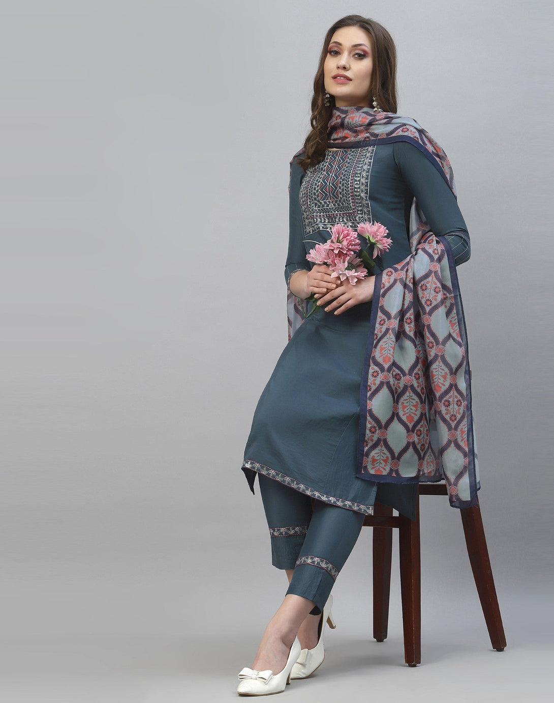 Women's Grey Designer Kurta Set  - Dwija Fashion