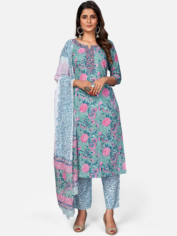 Women's Turquoise Blue Kurta With Pant & Dupatta By Vbuyz (3Pcs Set)