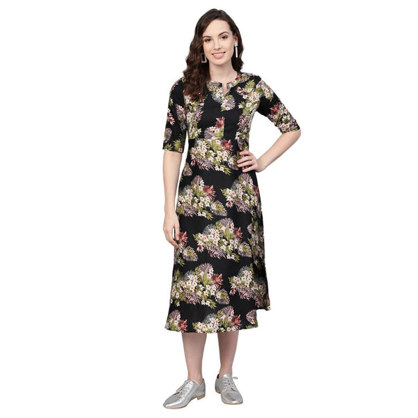 Women Blac Floral Printed Dress by Myshka (1 Pc Set)