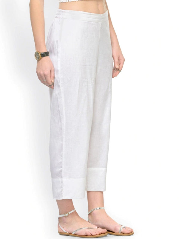 Women's White Ankle Lenths Pants - Varanga