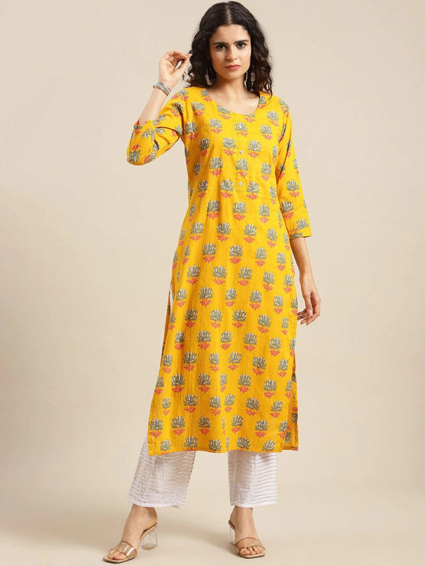 Women's Yellow Floral Printed Kurta - Varanga