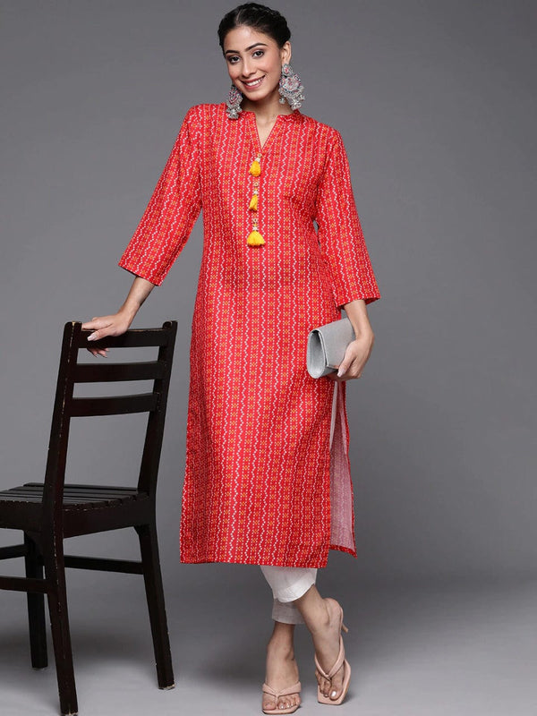 Women's Red Bandhani Printed Kurta - Varanga