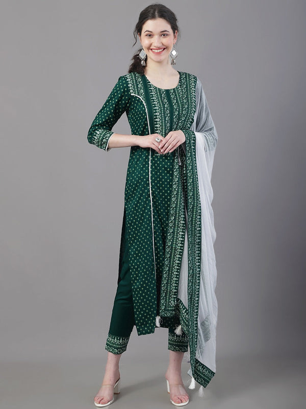 Women's Ethnic Motifs Printed Straight Kurta With Trousers & Dupatta - Noz2Toz