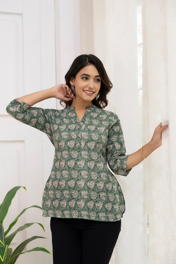 Women's Green Printed Straight Tunic - Taantav