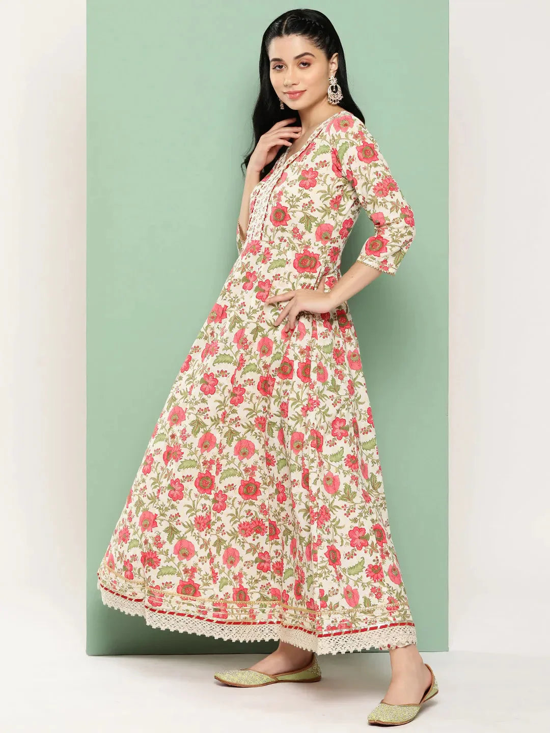 White Floral Printed Regular Pure Cotton Kurta with Trousers & Dupatta-Indiakreations-JS1316SKDWHS