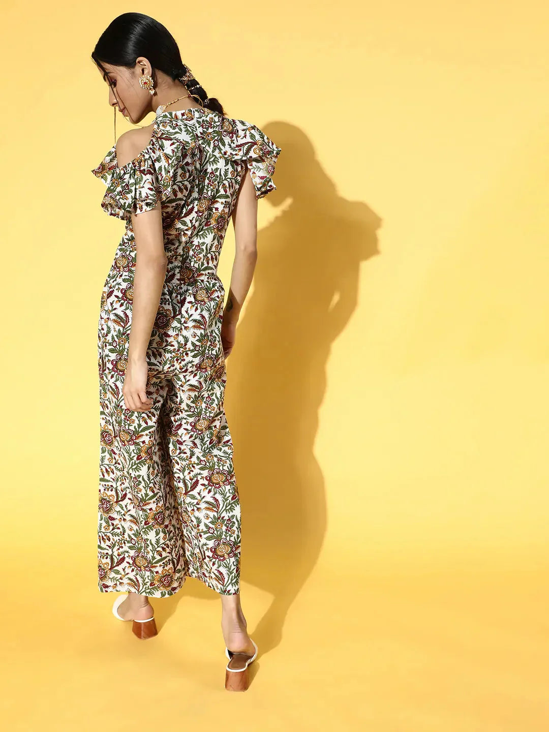 White & Green Printed Jumpsuit-Indiakreations-JS9616JSWHS