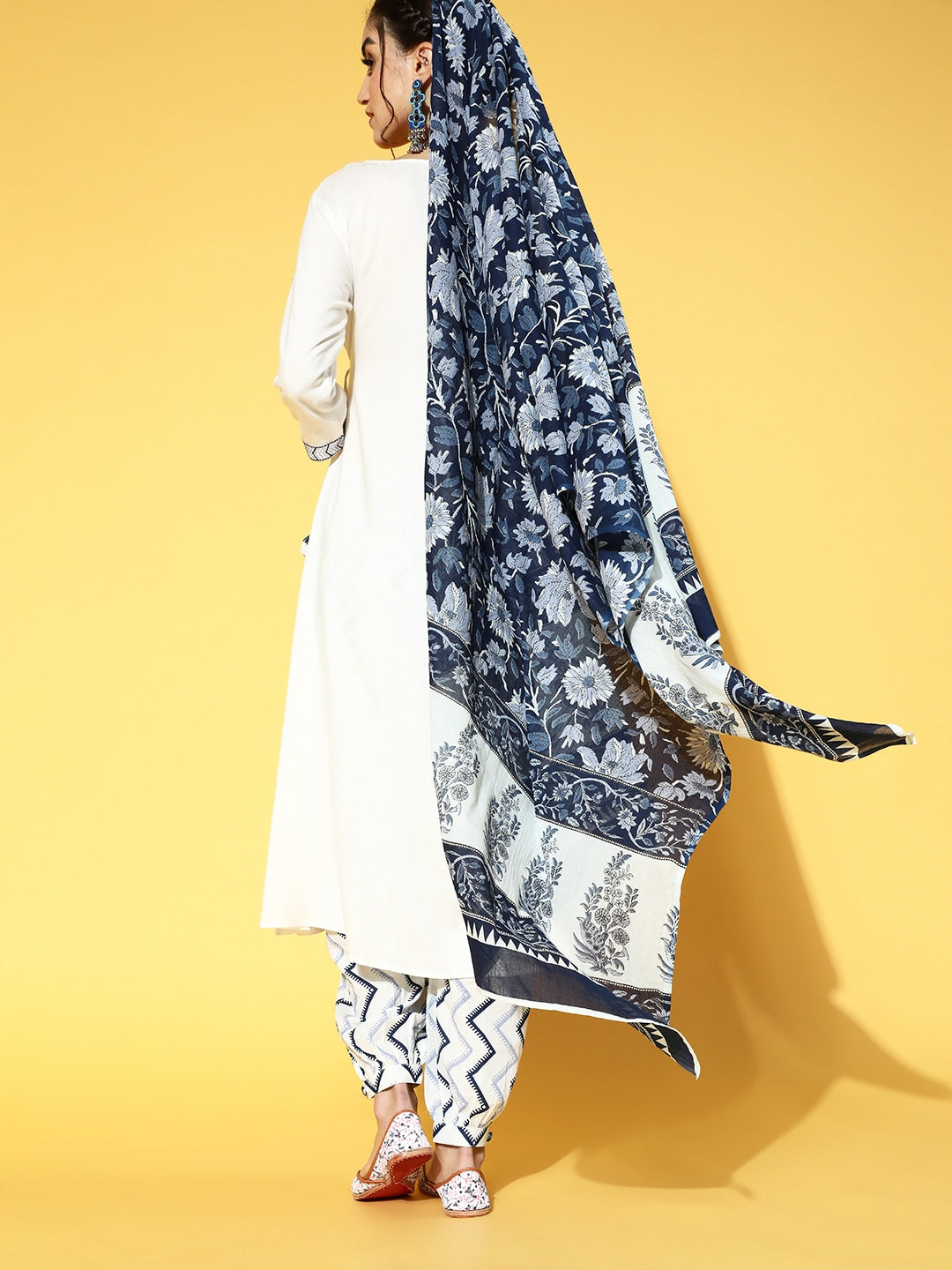 White & Navy Blue Embroidered Dupatta Set-Indiakreations-JS9520SKDWHS