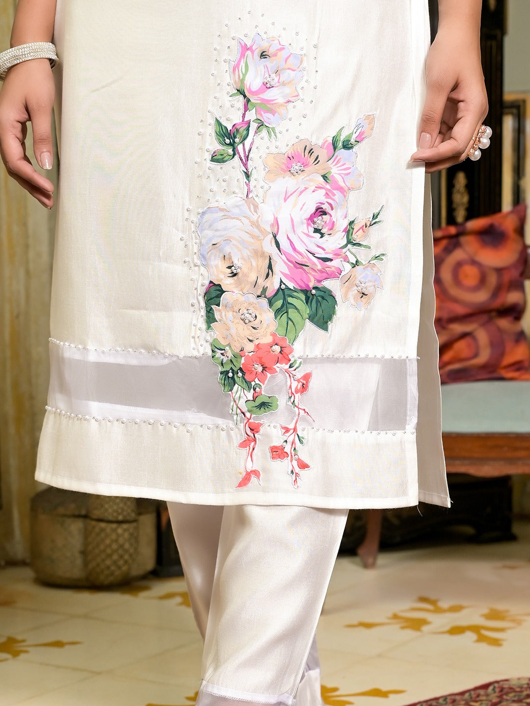 White Patch_Work Kurta Trouser Set