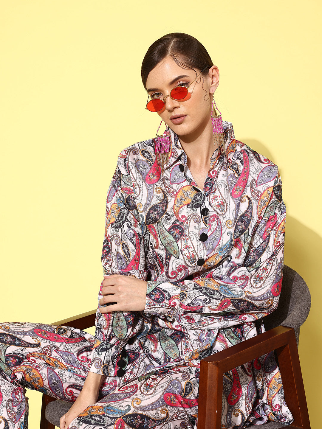 Women Printed Shirt with Trousers-Indiakreations-JS1434CRDCRS