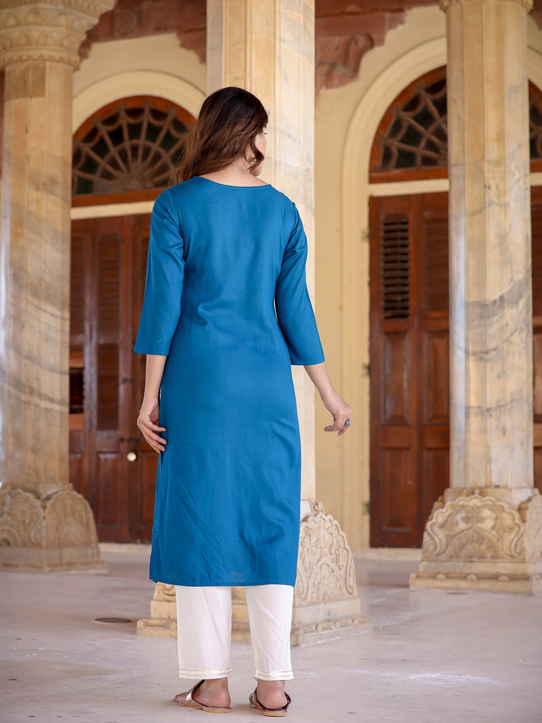 Women Yoke Design Chikankari Kurta-Indiakreations-JS9859KURTBS