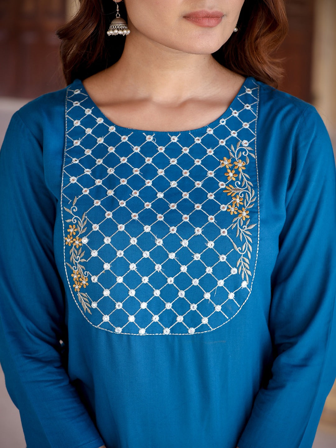 Women Yoke Design Chikankari Kurta-Indiakreations-JS9859KURTBS