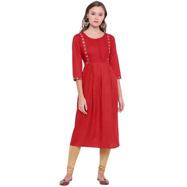 Women's Red Anarkali Rayon Kurta By Vbuyz (1Pc)