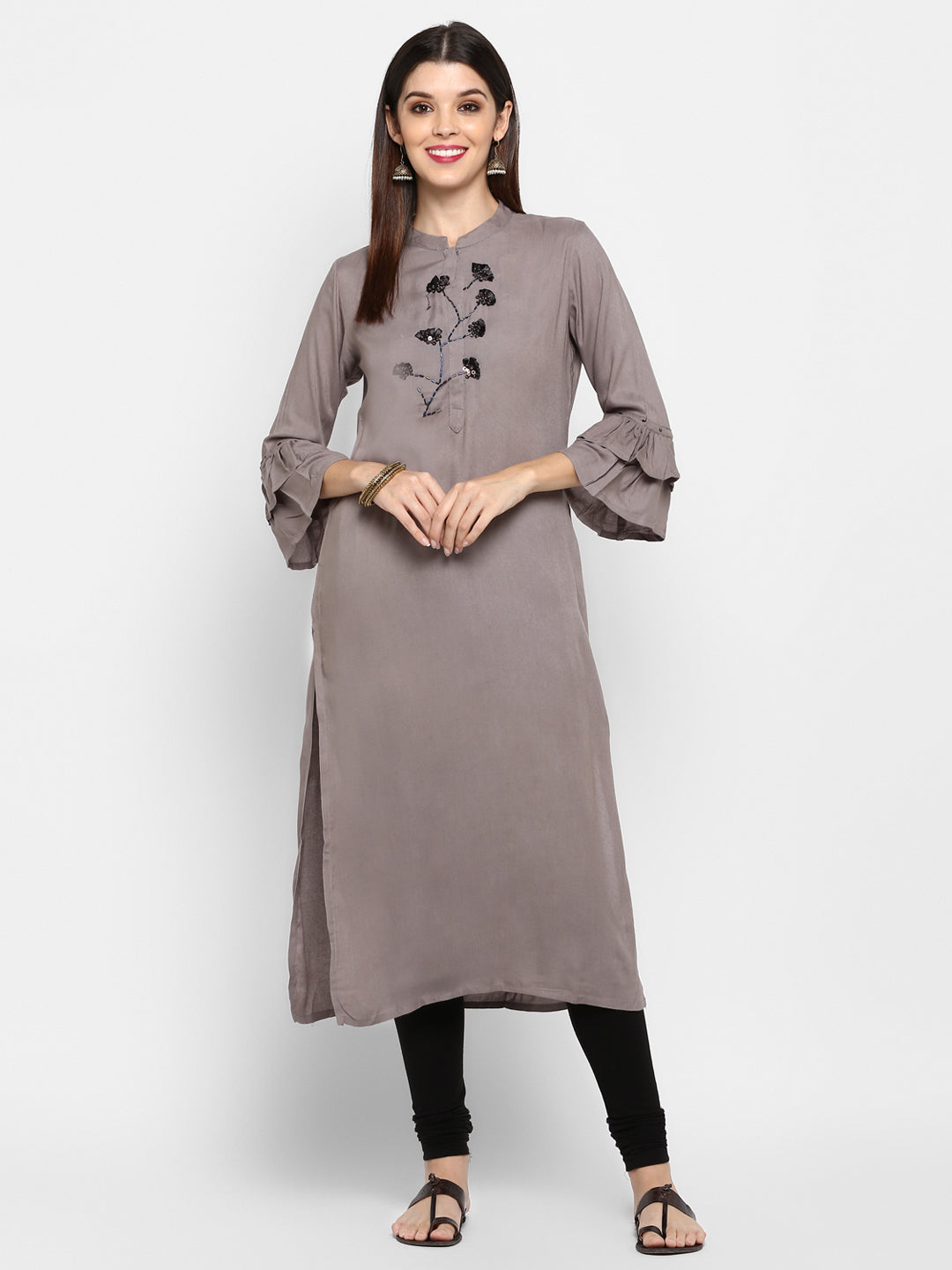 Women's Grey Rayon Kurti By Vbuyz (1Pc)