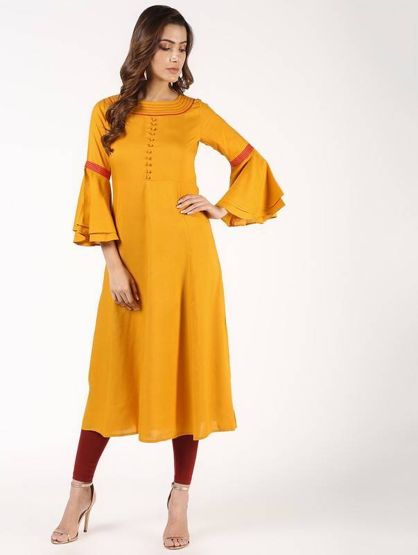 Women's Bell Sleeved Solid Flared Kurta - Aniyah