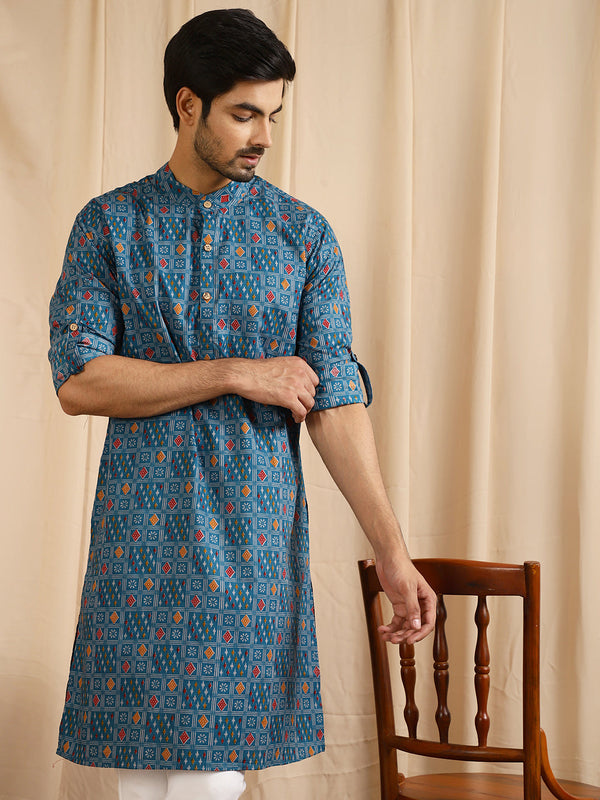 Men's Blue Indian Long Kurta - Aks Men