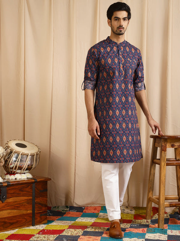 Men's Blue Indian Long Kurta - Aks Men