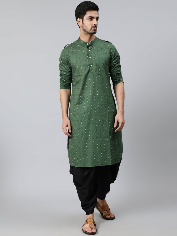 Men's Green Long Kurta - Aks Men