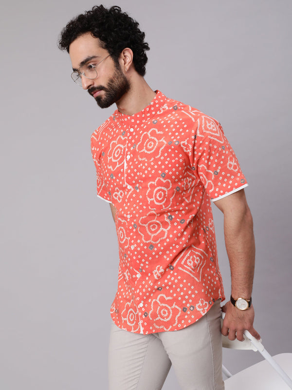 Men's Peach Bandhani Print Shirt - Aks Men