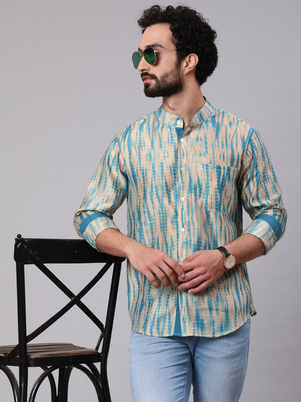 Men's Cream Shibori Print Shirt - Aks Men