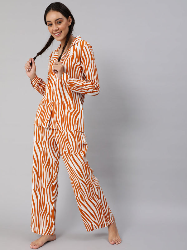 Women's Orange Animal Printed Co ord Set - Aks