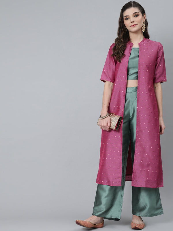 Women's Pink Dobby Tafetta Co Ord Set With Jacket - Aks