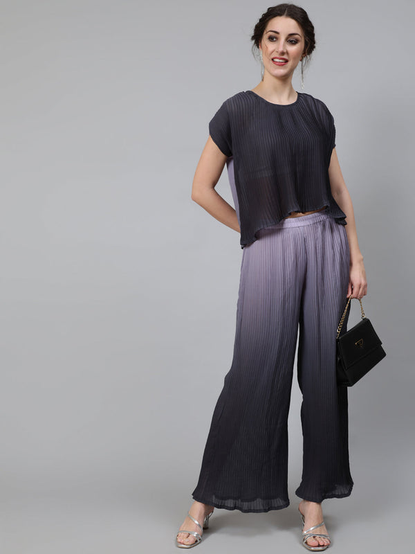 Women's Grey Ombre Pleated Co Ord Set - Aks