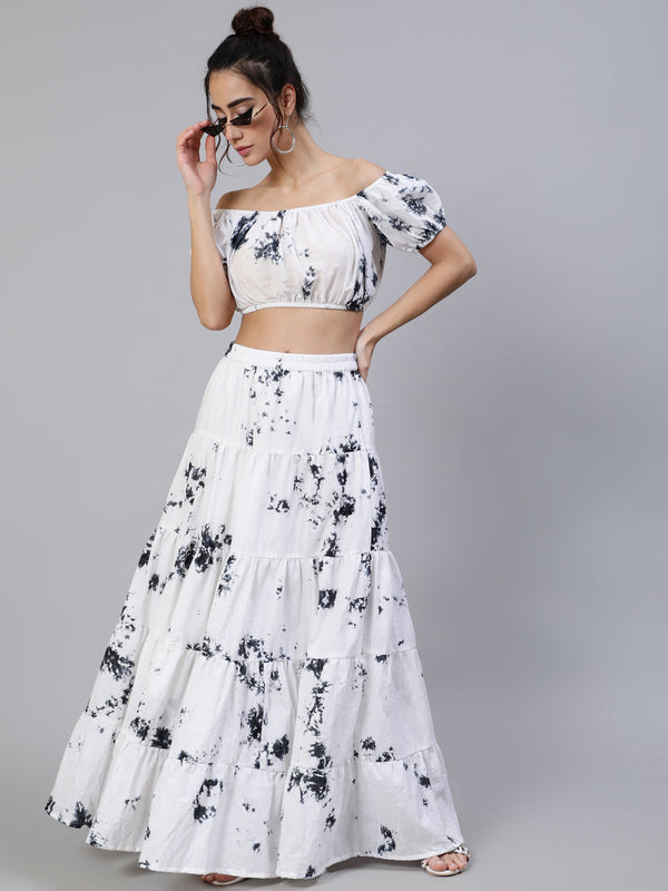 Women's Black & White Tie-Dye Co Ord  Set - Aks