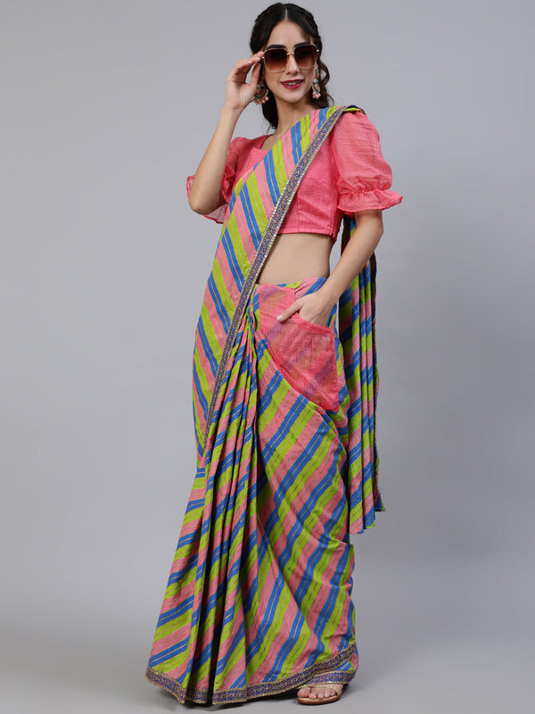 Women's Leheriya Printed Saree With Blouse - Aks