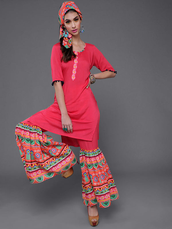 Women's Pink Kurta With Sharara - Aks