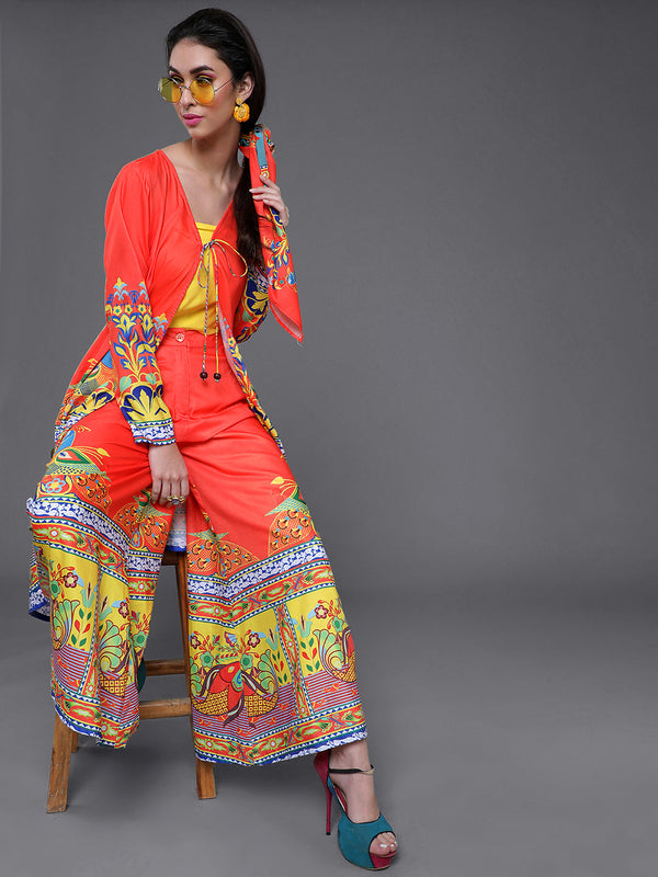 Women's Orange Truck Art Co Ord Set With Jacket - Aks