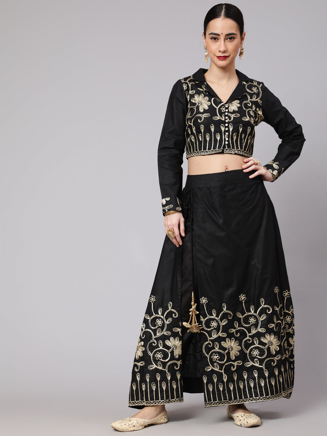 Women's Black Gota Embroidered Lehenga Choli Set - Aks