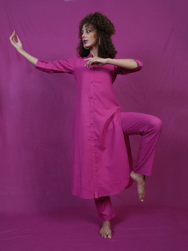 Women's Magenta Straight Kurta - Aks