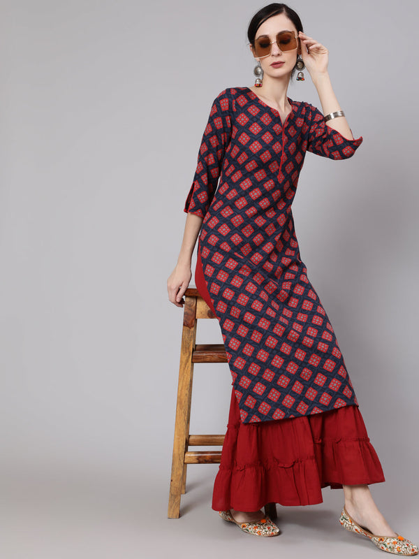 Women's Maroon Printed Kurta - Aks