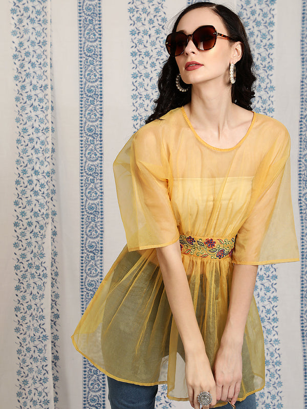 Women's Yellow Embroidered Tunic - Aks