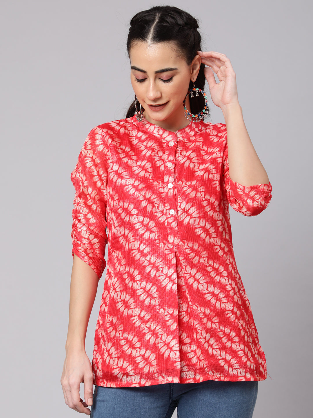 Women's Red Geometric Digital Printed Tunic - Aks