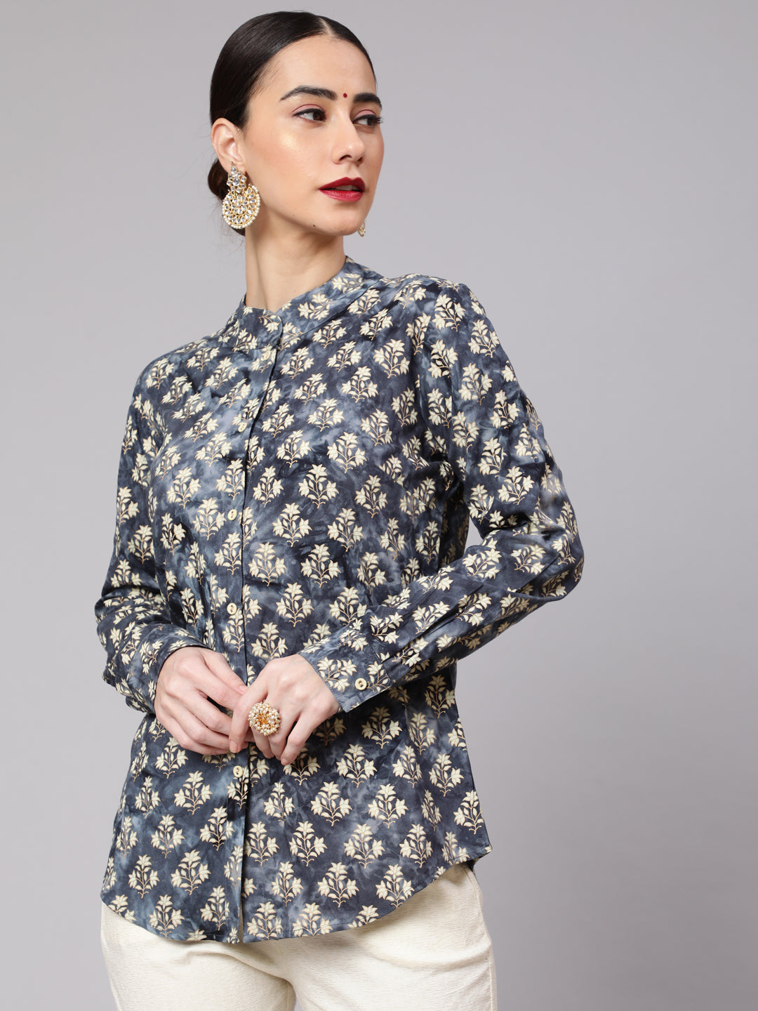 Women's Grey & Gold  Printed Shirt - Aks