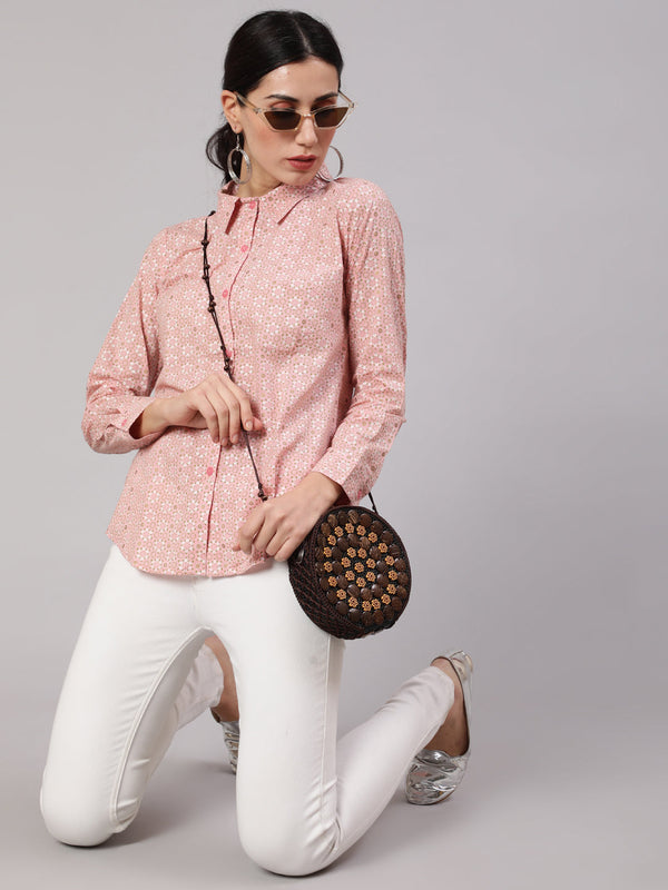 Women's Pink Printed Shirt - Aks